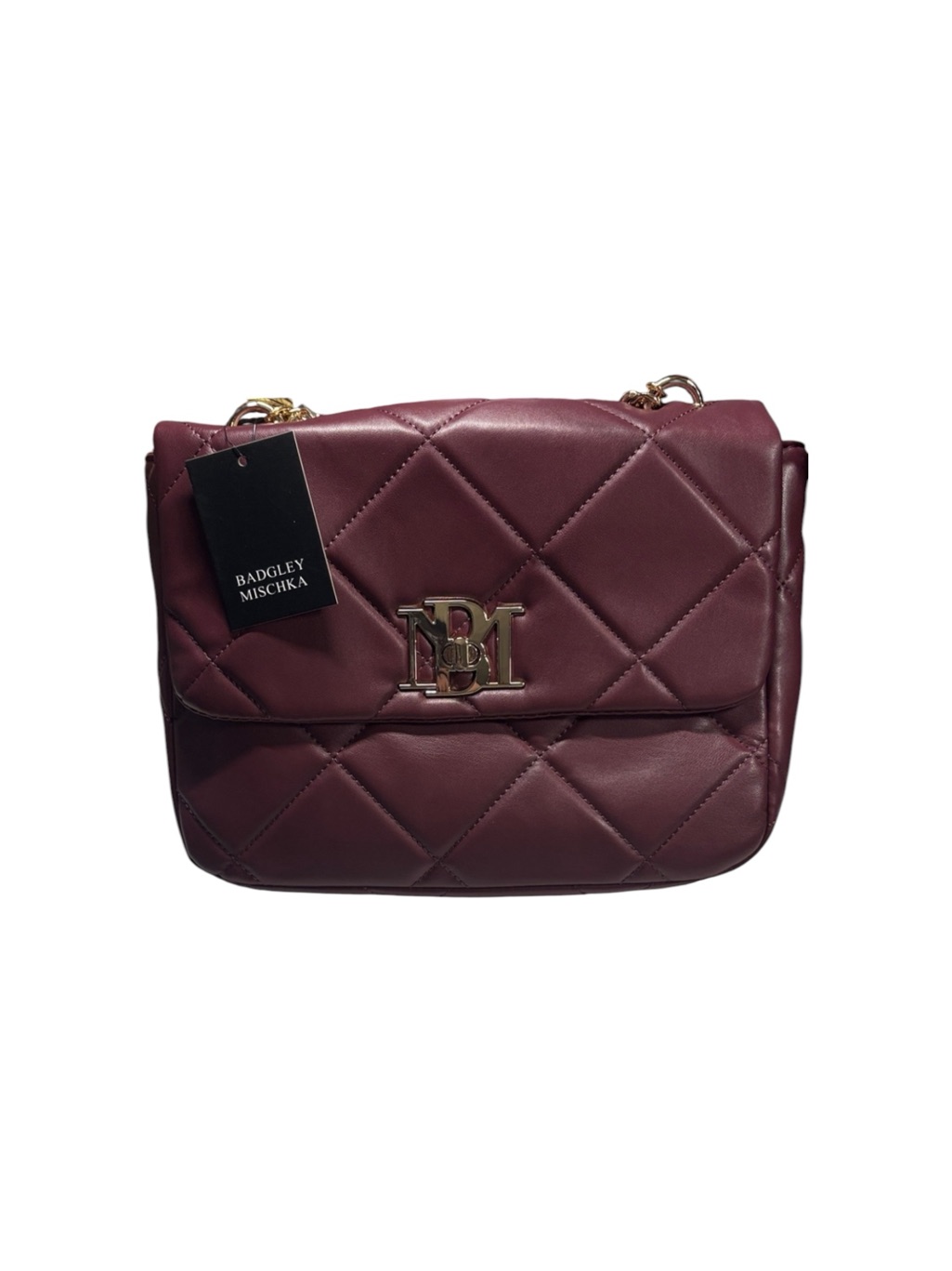 Badgley Mischka Quilted Wine Crossbody Tote Bag With Gold Hardware Nwt